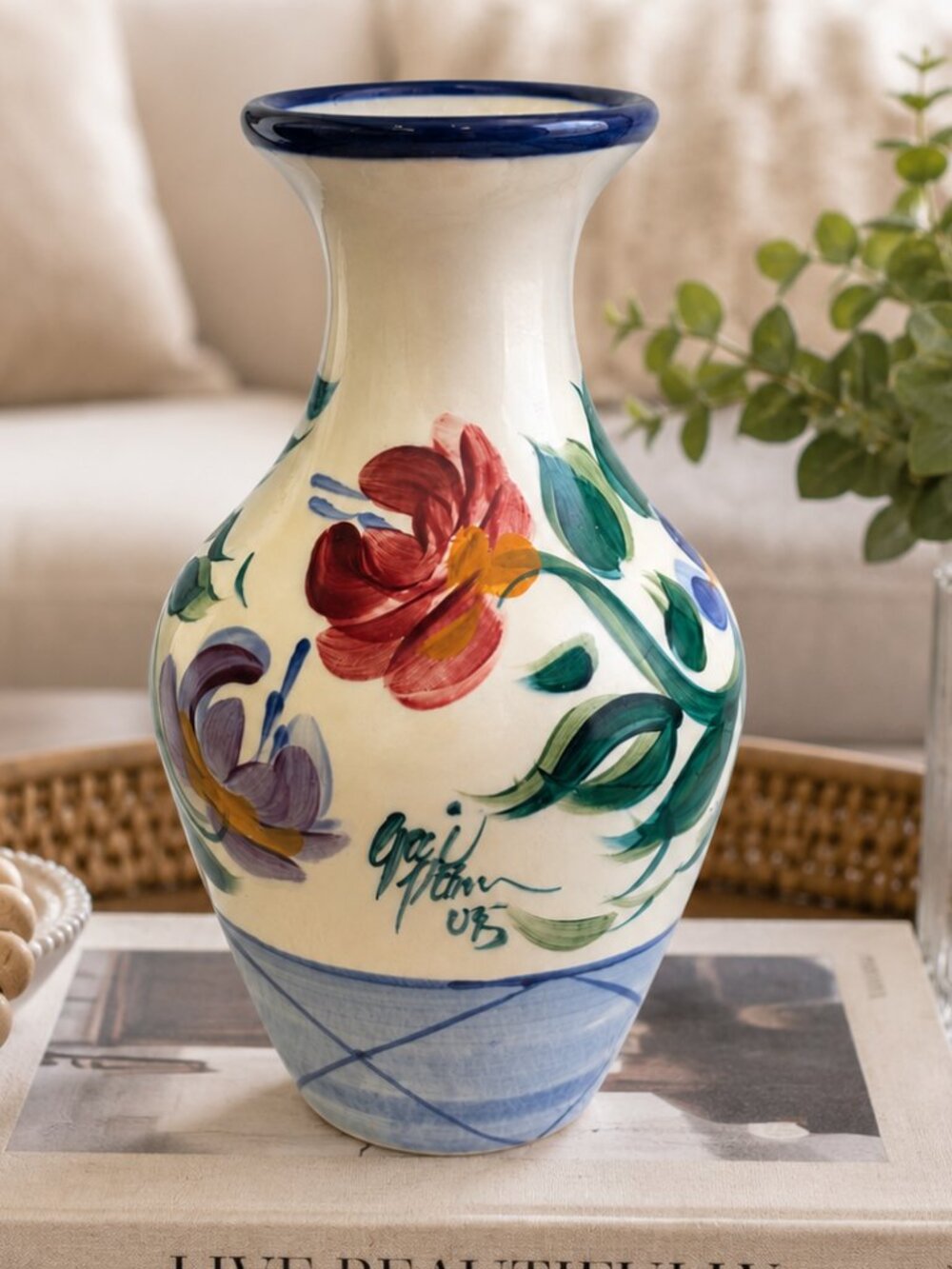 Vintage Gail Pittman “Annabella” Hand-Painted Art Pottery Vase Signed 1995